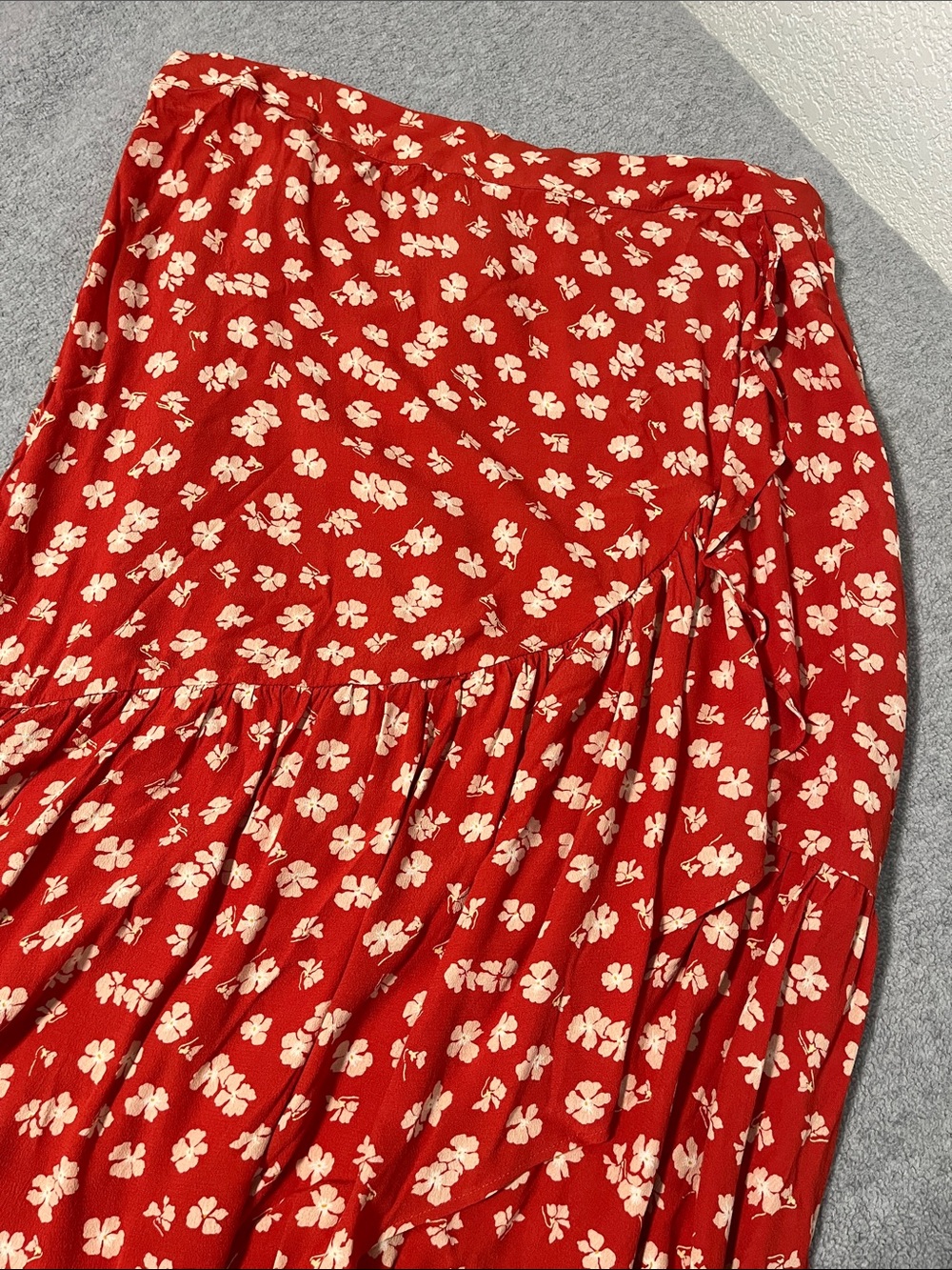 Madewell Midi Faux Wrap Skirt Size 14 Red Coastal - Picture 7 of 9